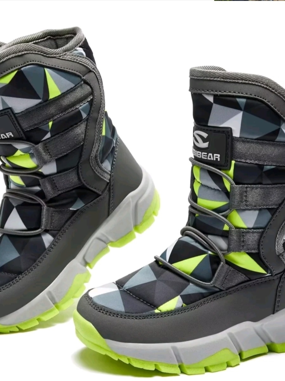 Kids' Gray & Neon Green Winter Boots